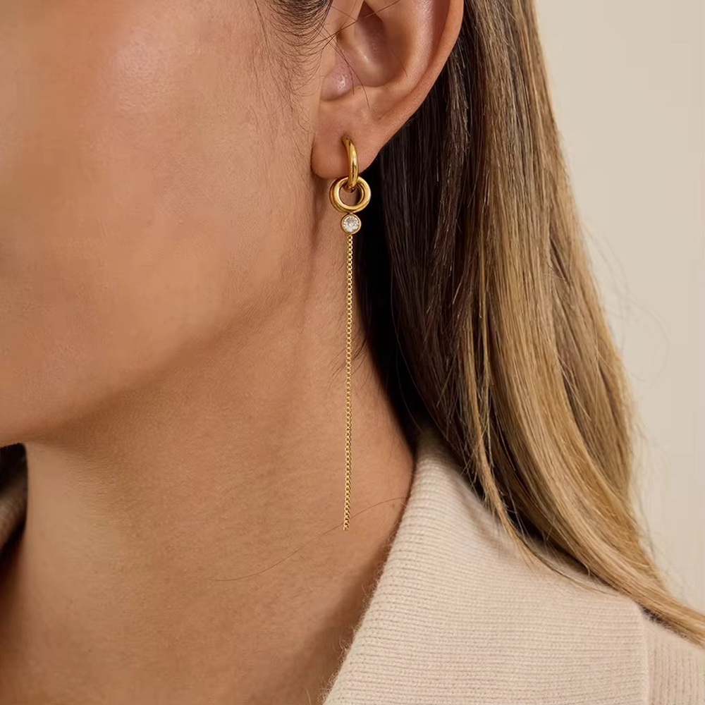 18K Gold Plated Chain Tassel Earrings - Picture 3 of 8